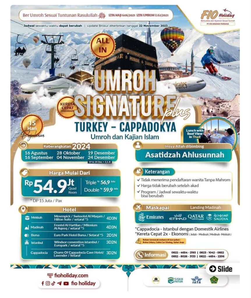 Umroh Signature 15 Hari - Mengunjungi Turki dan Cappadocia