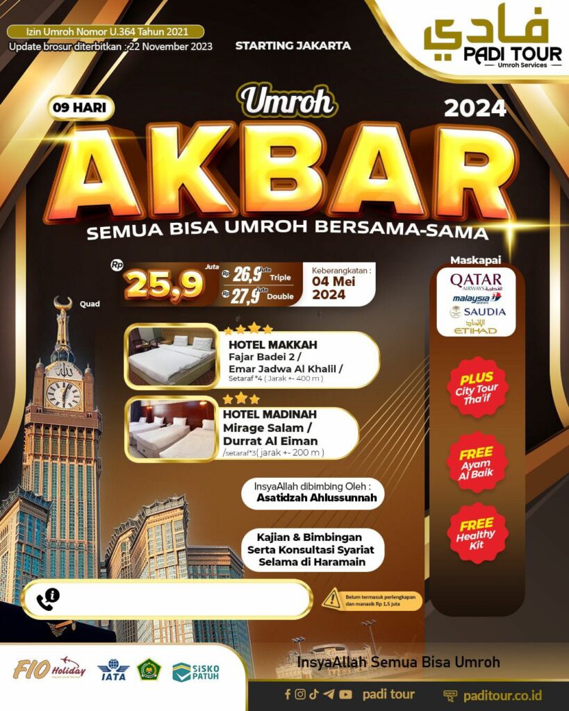 Paket Umroh Akbar 2024 Padi Tour